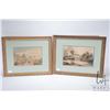 Image 1 : Two antique gilt framed original watercolour paintings including fishing by a millhouse and riding a