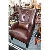 Image 1 : Modern leather style parlour chair with matching throw pillow and nail head decoration