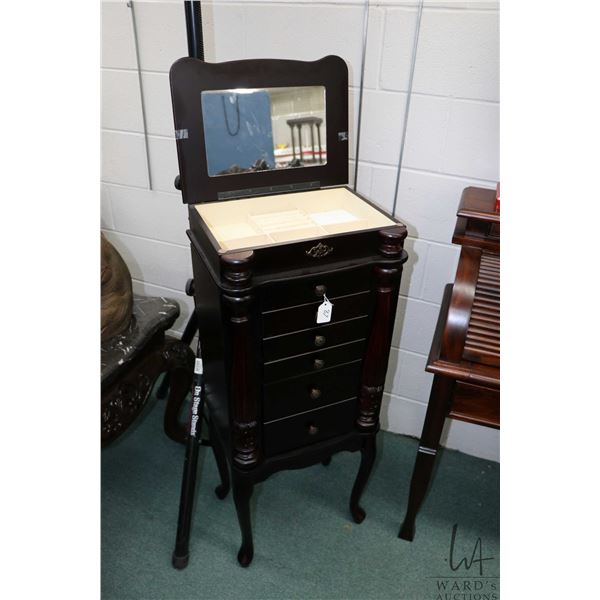 Floor standing jewellery storage cabinet with six drawers, flip up top and side compartment, 40  in 