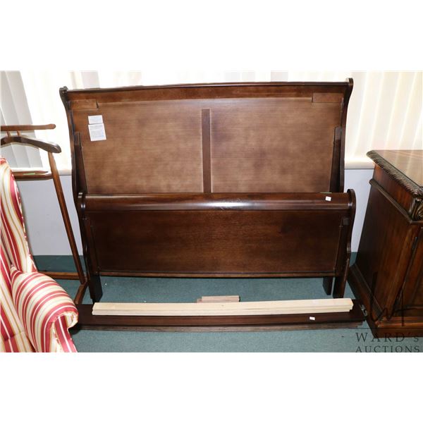 Modern double sized sleigh bed with headboard, footboard and rails