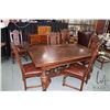 Image 1 : Antique refractory style oak draw leaf dining table with heavy bulbous supports 39" X 61" plus two 1