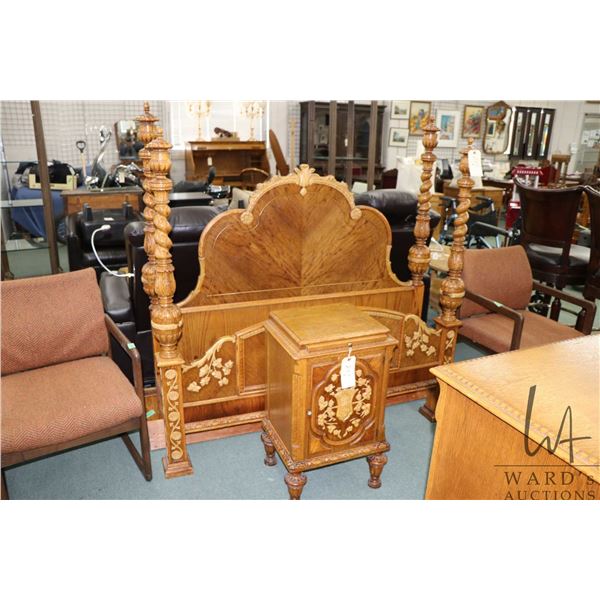 Antique oak bedroom suite with double sized four poster, barley twist headboard, footboard and rails