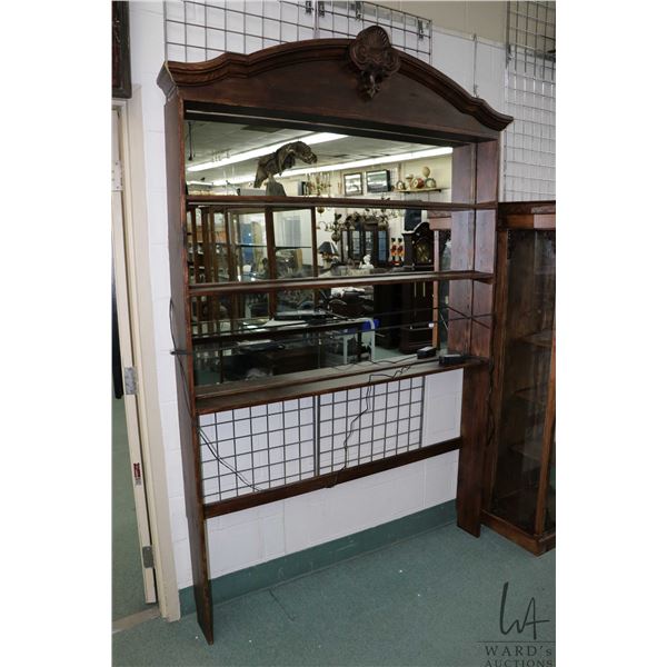 Hand made wooden and illuminated mirrored over bed shelf with 58 1/2" wide opening, presumably for d