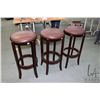 Image 1 : Three matching modern bar stools with leatherette upholstered seats, 30" in height