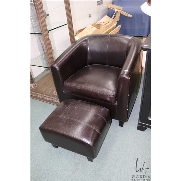 Two upholstered parlour chairs with matching stools