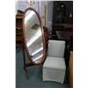 Image 1 : Contemporary floor standing cheval mirror, 61" in height and an upholstered slipper chair