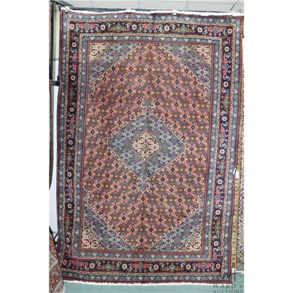 100% Iranian wool carpet  Ardedil  with center medallion, overall geometric pattern and multiple bor