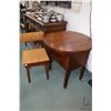 Image 1 : Antique quarter cut oak tilt top sewing table with fitted interior, 27" in diameter, plus a small no