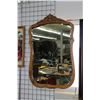 Image 1 : Antique oak framed, beveled wall mirror, outside dimensions 47" X 31". Note: Not Available For Shipp