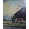 Image 2 : Antique gilt framed oil on canvas painting of a farm house with poultry, signed by artist, 20" X 16"