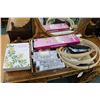 Image 2 : Selection of hand embroidery supplies including floor stand, Sit on needlework frame in box, a selec