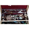 Image 2 : Vintage jewellery box and contents including crystal brooches, necklaces, beads, pins, gentleman's c