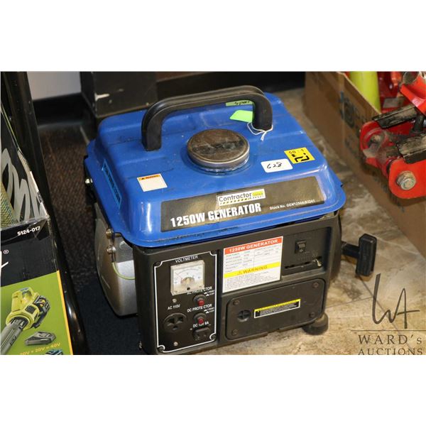 Contractor 1250W gas powered generator- not working at time of cataloguing, note: no spark. Note: No