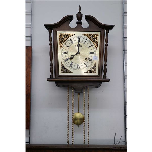 Key wind 31 day Citizen wall clock with decorative faux weights, working at time of cataloguing