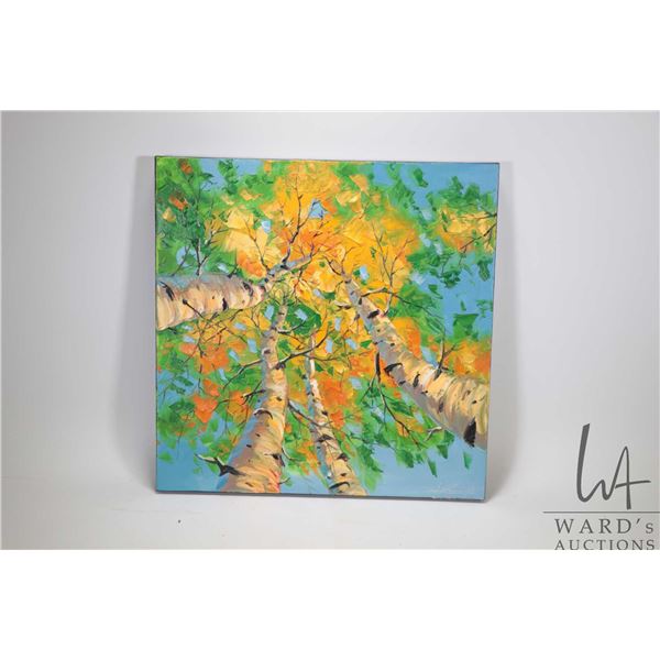 Stretch oil on canvas painting titled  Birch  and signed by artist Willson Lau, 20  X 20  and a fram