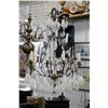 Image 1 : Modern wrought iron twelve branch chandelier with hanging crystal lusters and large alabaster stone 