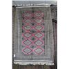 Image 1 : Vintage wool on cotton Pakastanian "Buchara" area carpet with geometric design, pink background and 