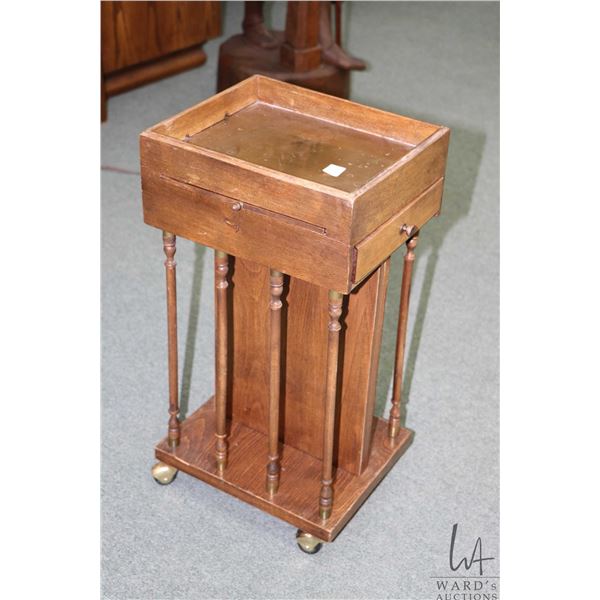 Small smoker's stand with single drawer, pull out ledge and protective brass top, 9" X 11" X 21" hig