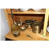 Image 2 : Shelf lot of brass and copper collectibles including weight scale, planters, copper double handled j