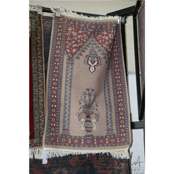 Vintage wool prayer rug with taupe background, 25  X 39 