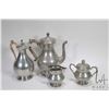 Image 1 : Three pieces of vintage pewter including coffee pot, cream and lidded sugar bowl made by Royal Holla