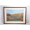 Image 1 : Framed original acrylic on board painting of a landscape scene with rolling hills, signed by artist 