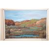 Image 2 : Framed original acrylic on board painting of a landscape scene with rolling hills, signed by artist 