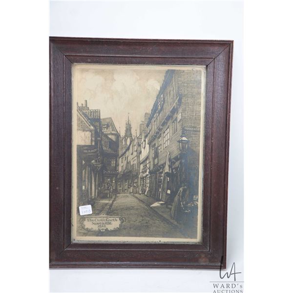 Antique framed original pencil and charcoal drawing  The Castle Garth, New Castle 1888  initialed in