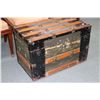 Image 1 : Antique oak bound metal steamer trunk with removable tray and some original loose hardware, 28" X 16