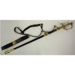 US Navy Officers sword with belt rig with cover - Early 20th c. Double sided etched blade with Star 