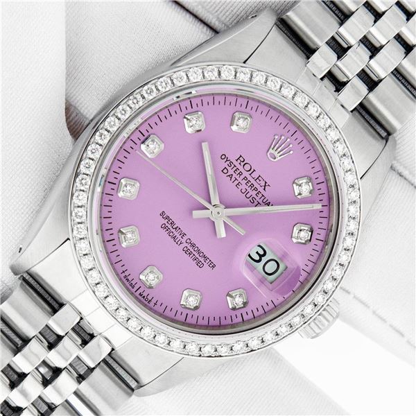 Rolex Men's Stainless Steel Lilac Diamond Datejust Wristwatch