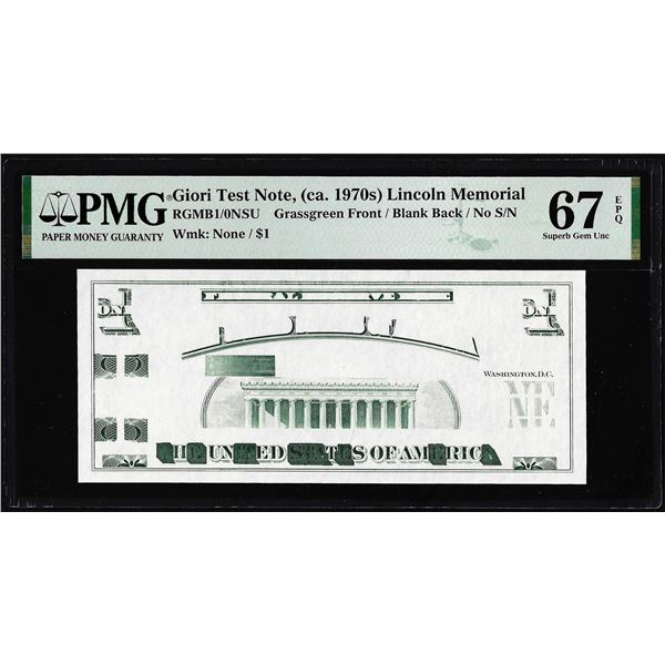 Circa 1970's Lincoln Memorial Giori Test Note PMG Superb Gem Uncirculated 67EPQ