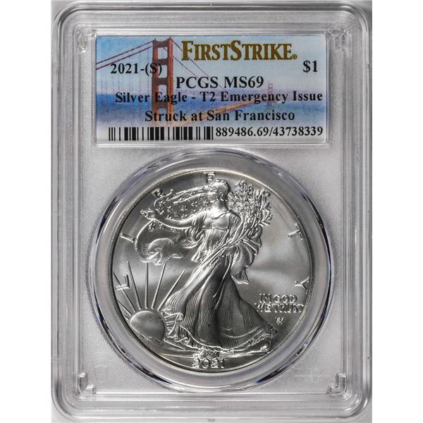 2021-(S) Type 2 $1 American Silver Eagle Coin PCGS MS69 First Strike Emergency Issue