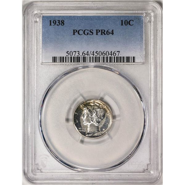 1938 Proof Mercury Dime Coin PCGS PR64