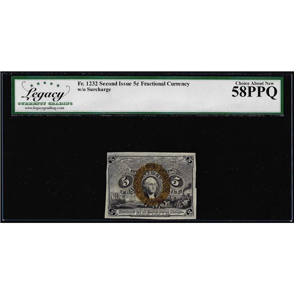 1863 Second Issue Five Cents Fractional Note Fr.1232 Legacy Choice About New 58PPQ