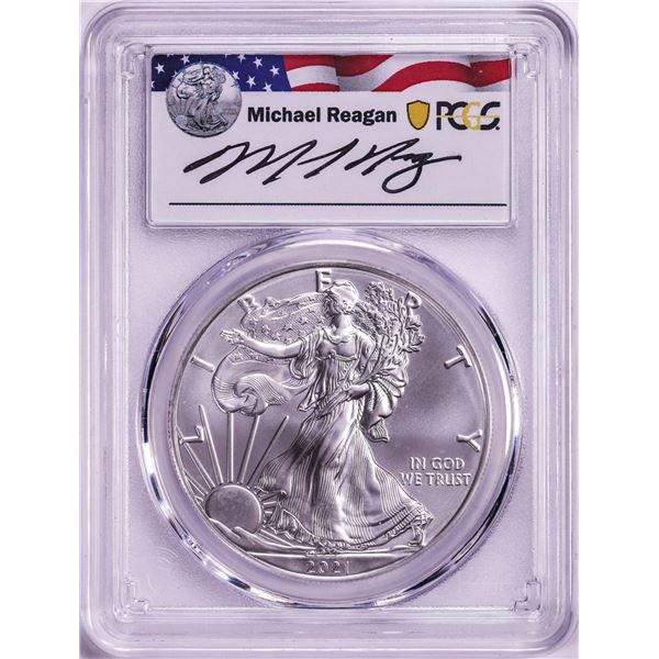 2021-(P) Ty.1 $1 American Silver Eagle Coin PCGS MS69 Reagan Signature First Day Issue