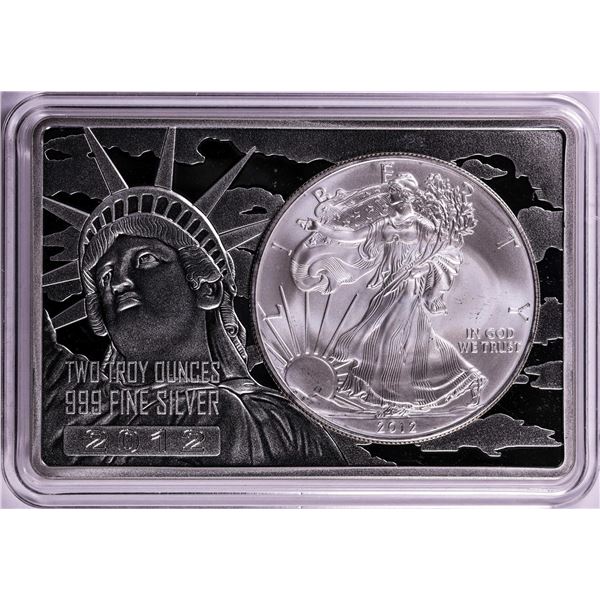 2012 $1 American Silver Eagle Coin & 2oz Silver Bar Set