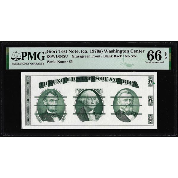 Circa 1970's Washington Center Giori Test Note PMG Gem Uncirculated 66EPQ