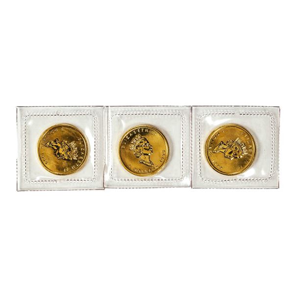 Lot of (3) Sealed 1999 Canadian $5 Maple Leaf Gold Coins