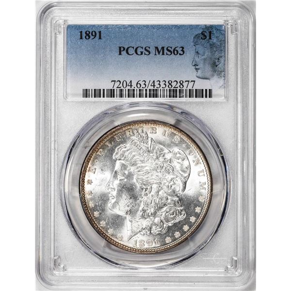 1891 $1 Morgan Silver Dollar Coin PCGS MS63