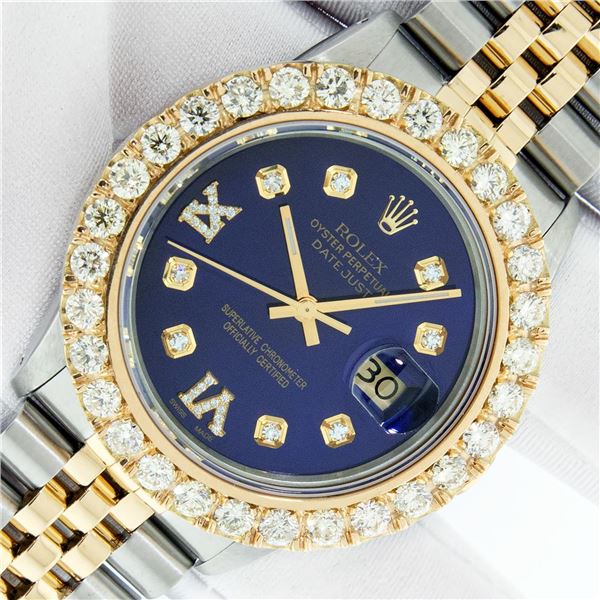 Rolex Men's Two Tone Blue 4 ctw Diamond Datejust Wristwatch