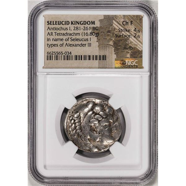 281-261 BC Seleucid Kingdom Antiochus I AR Tetradrachm Alexander III Coin NGC Ch F