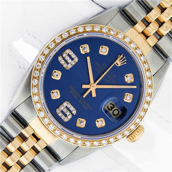 Rolex Men's Two Tone Blue Diamond Datejust Wristwatch