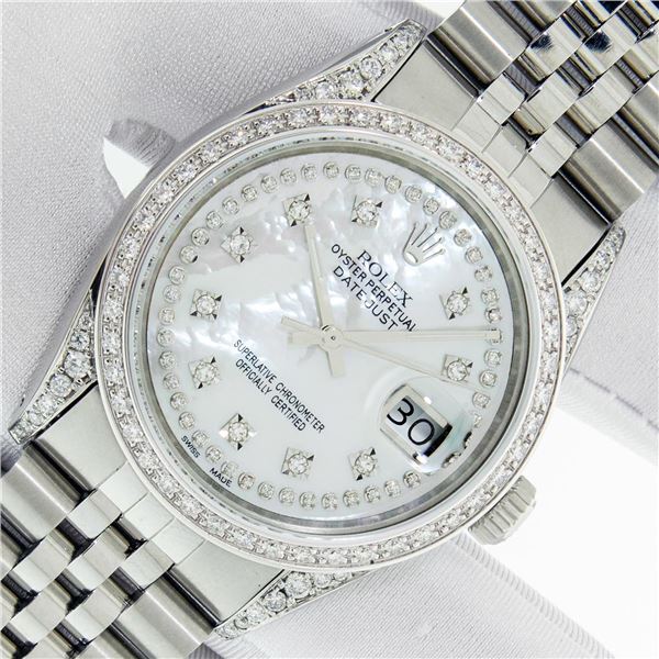 Rolex Men's Stainless Steel Mother of Pearl Diamond Datejust Wristwatch