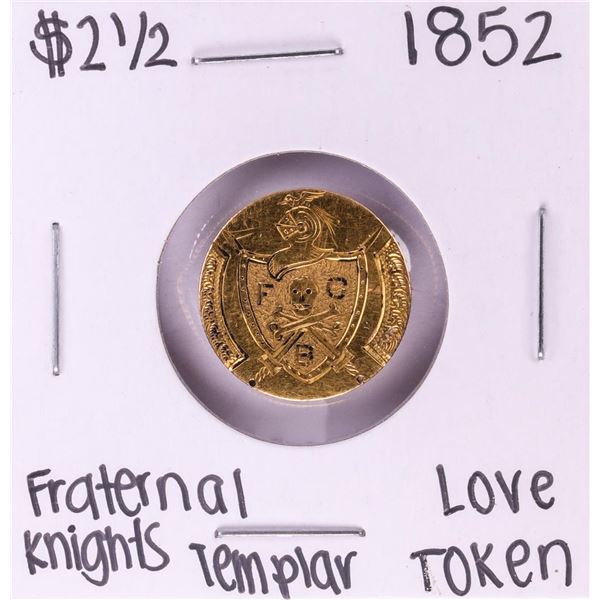 1852 $2 1/2 Liberty Head Quarter Eagle Gold Coin Fraternal Knights Love Token Pin