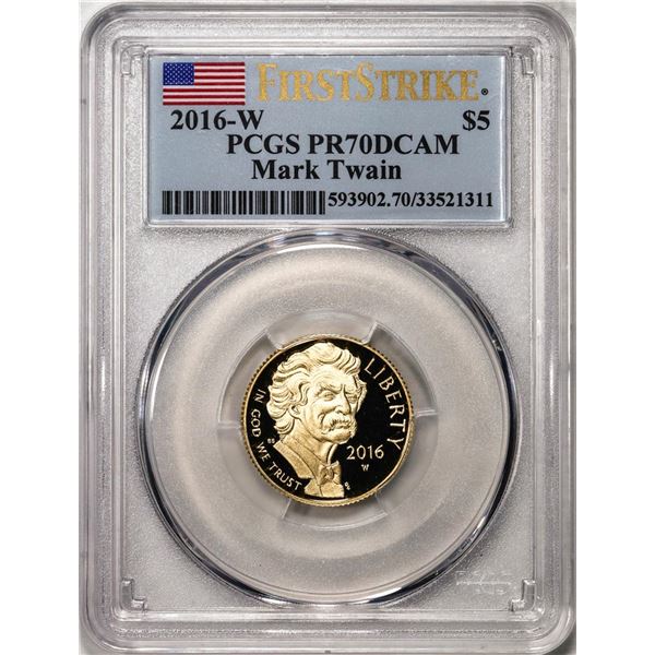 2016-W $5 Mark Twain Commemorative Gold Coin PCGS PR70DCAM First Strike