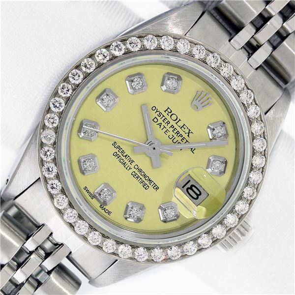 Rolex Ladies Stainless Steel Yellow Diamond Datejust Wristwatch