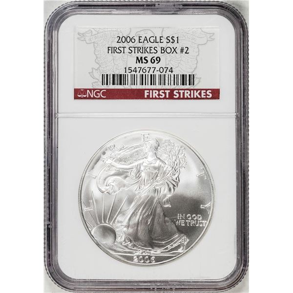 2006 $1 American Silver Eagle Coin NGC MS69 Box #2 First Strikes