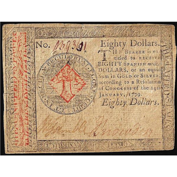 January 14, 1779 $80 Continental Currency Note