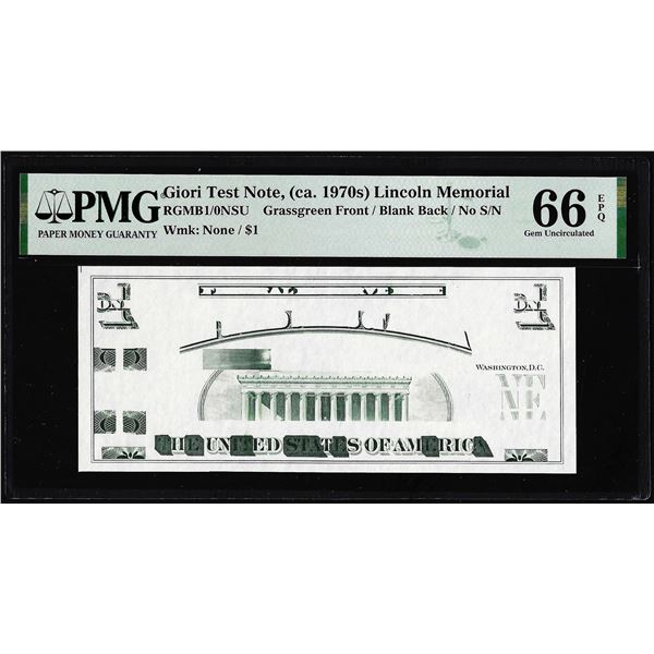 Circa 1970's Lincoln Memorial Giori Test Note PMG Gem Uncirculated 66EPQ